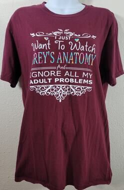 Gildan Burgundy Just Want To Watch Grey's Anatomy Ignore Adult Problem Top Large